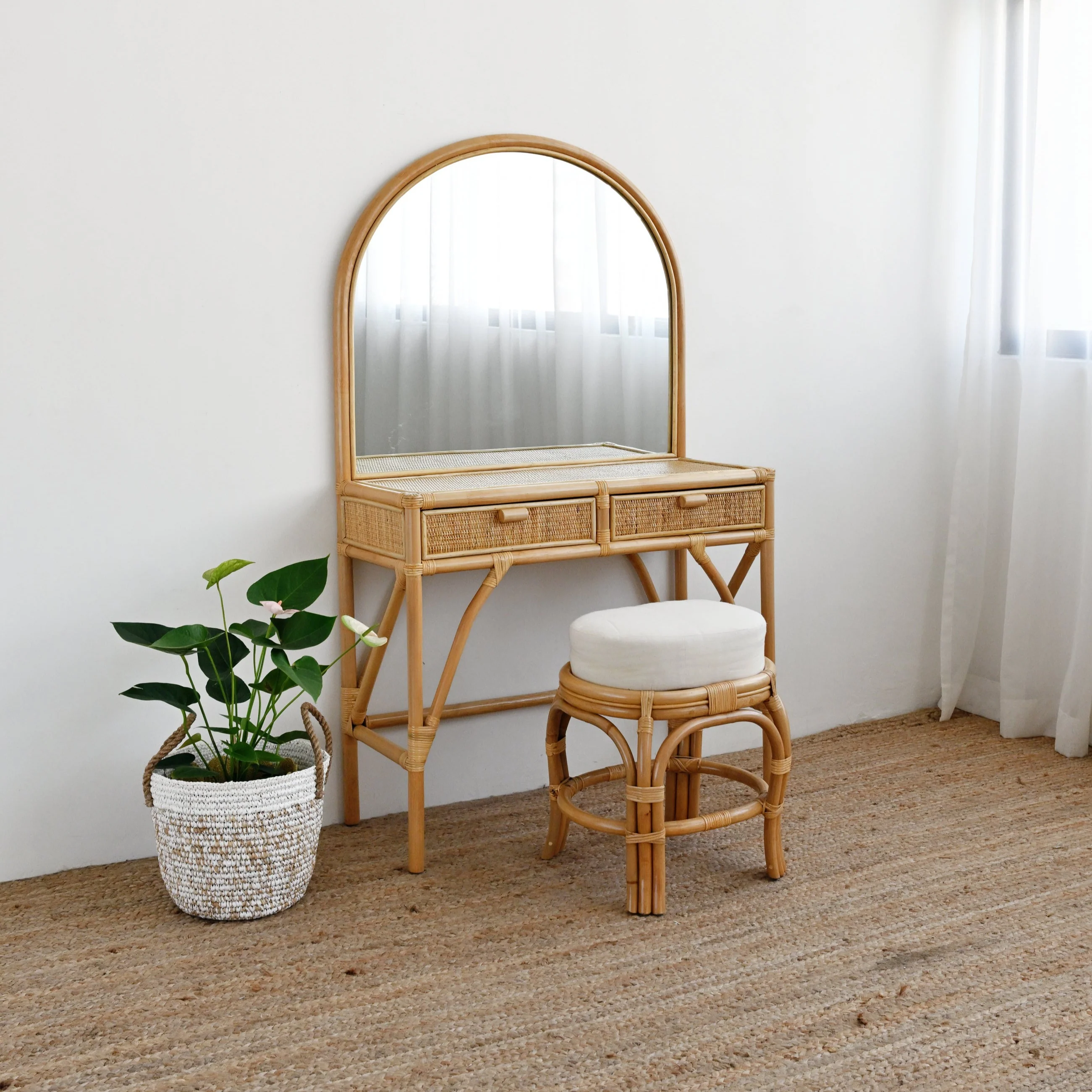 Adult Rattan Dressing Table with Stool - Image 7