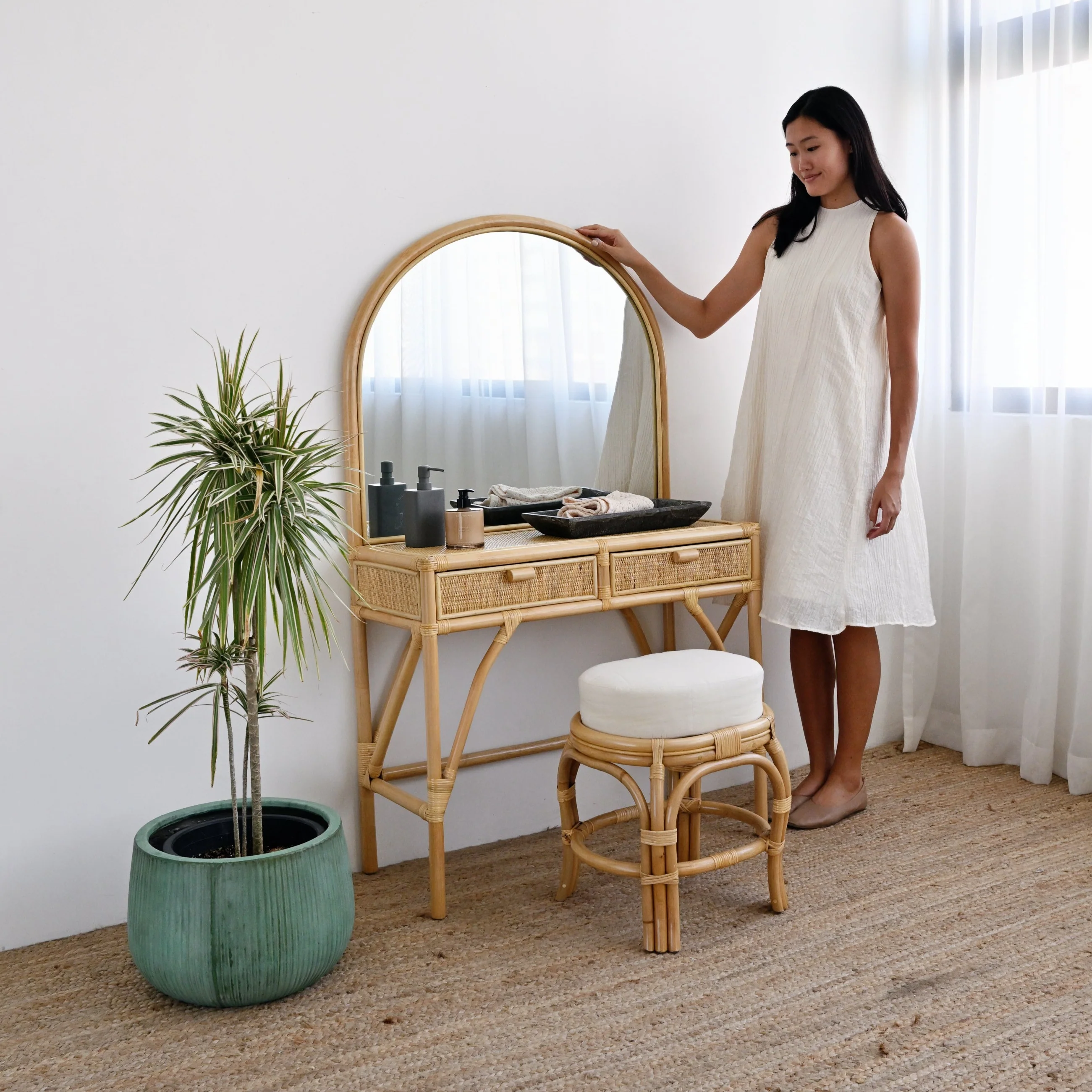 Adult Rattan Dressing Table with Stool - Image 9