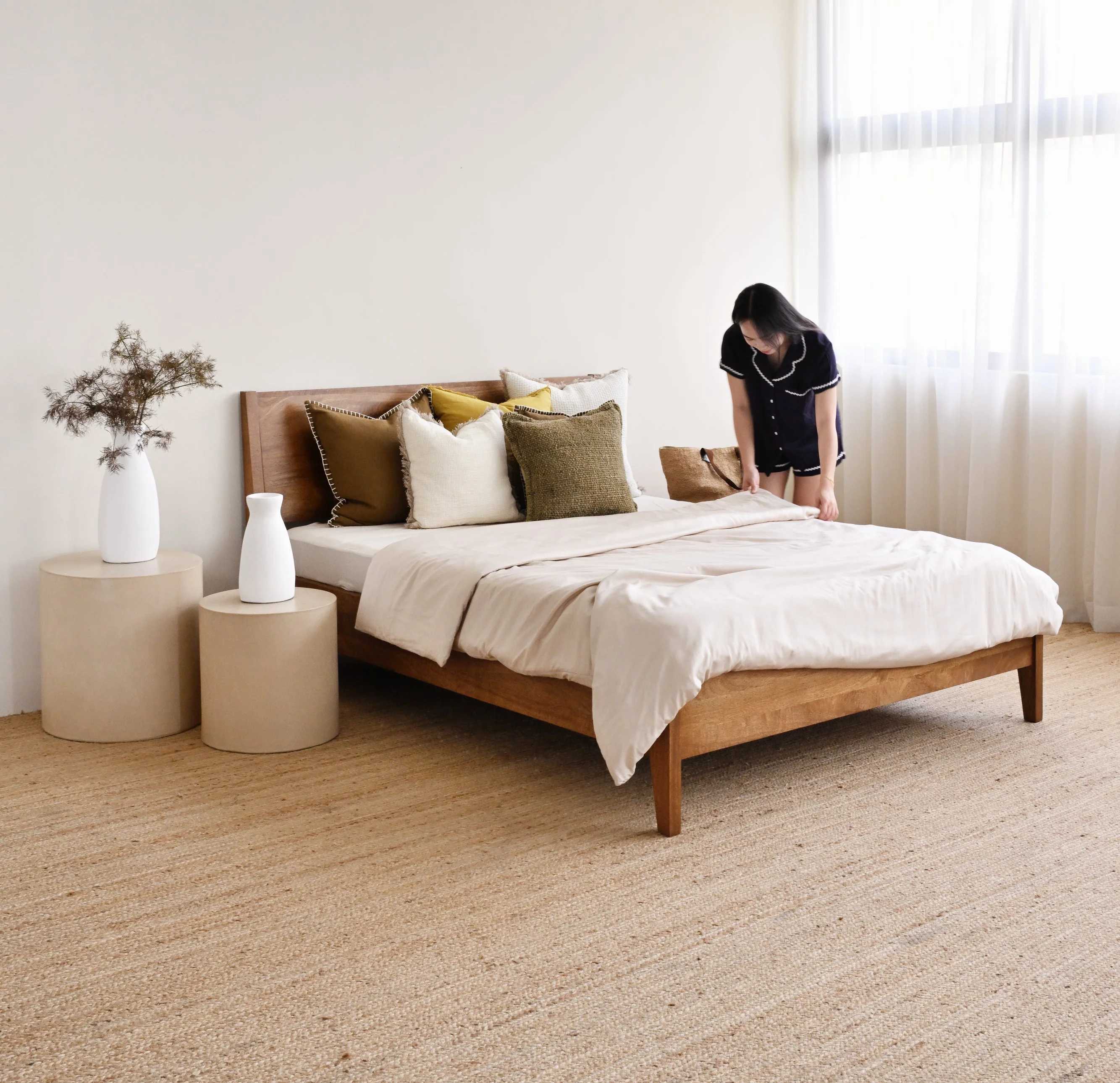 Azure Mango Wood Bed - Tallow - Image 8