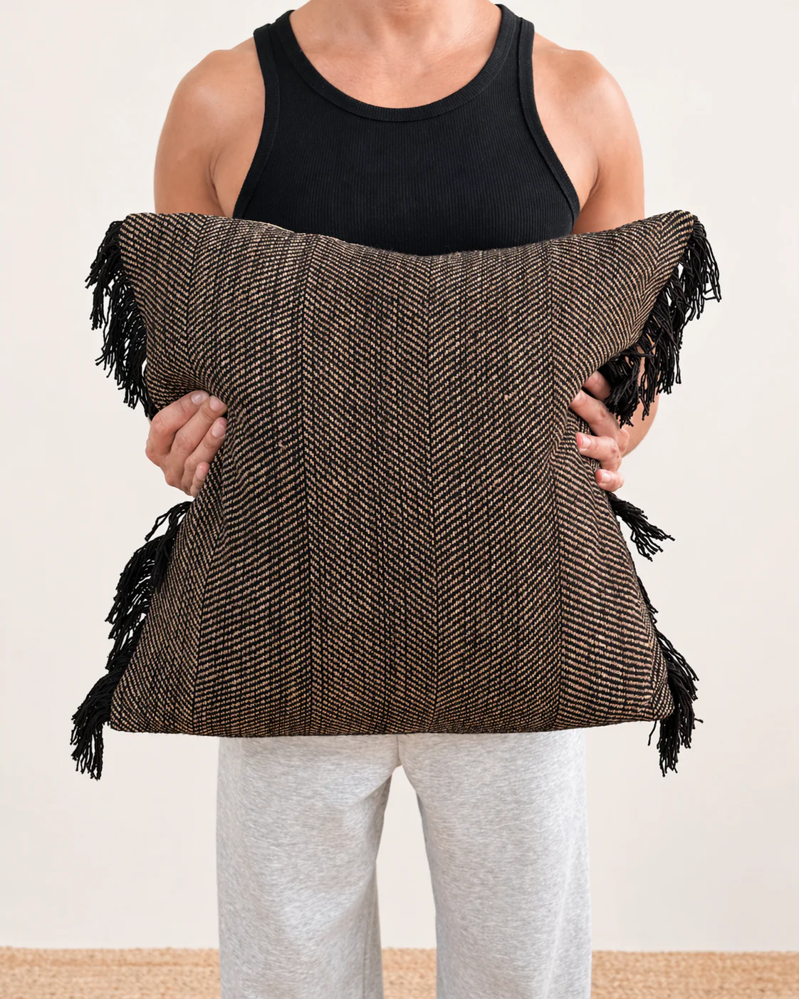 Black Fringed Cushion Cover - 45cm x 45cm - Image 3