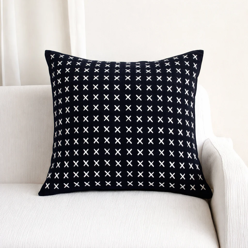 Black Sophie Cross Stitch Cushion Cover - 55cm x 55cm