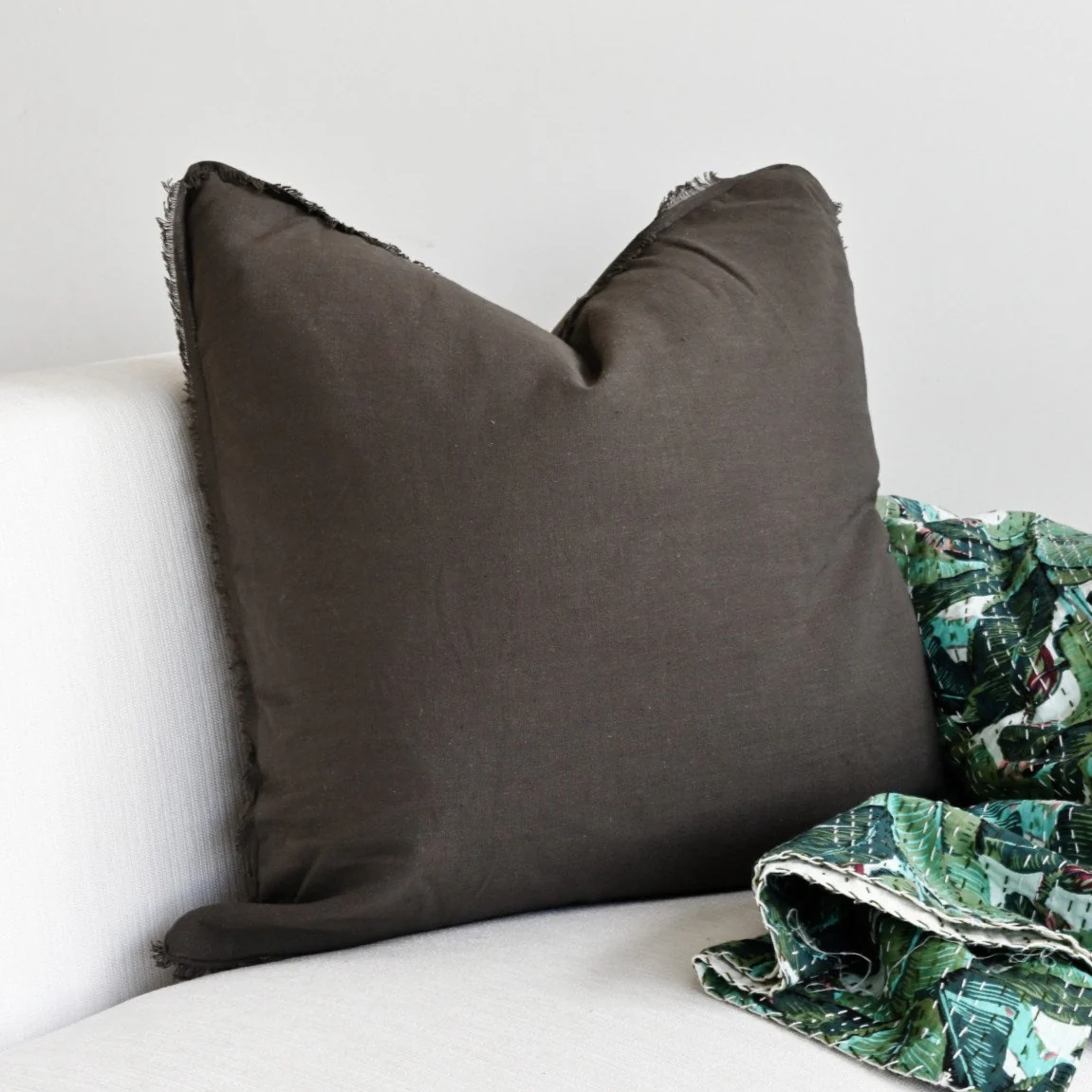 Charcoal Freya Linen Cushion Cover - 55cm x 55cm - Image 2