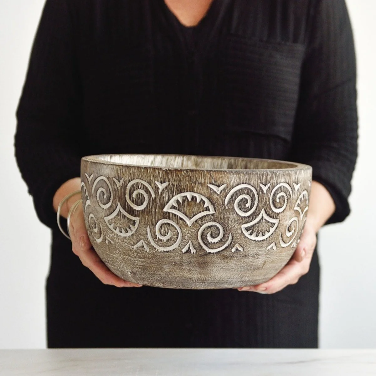 Hand Carved Tribal Display Bowl -
30cm - Image 3