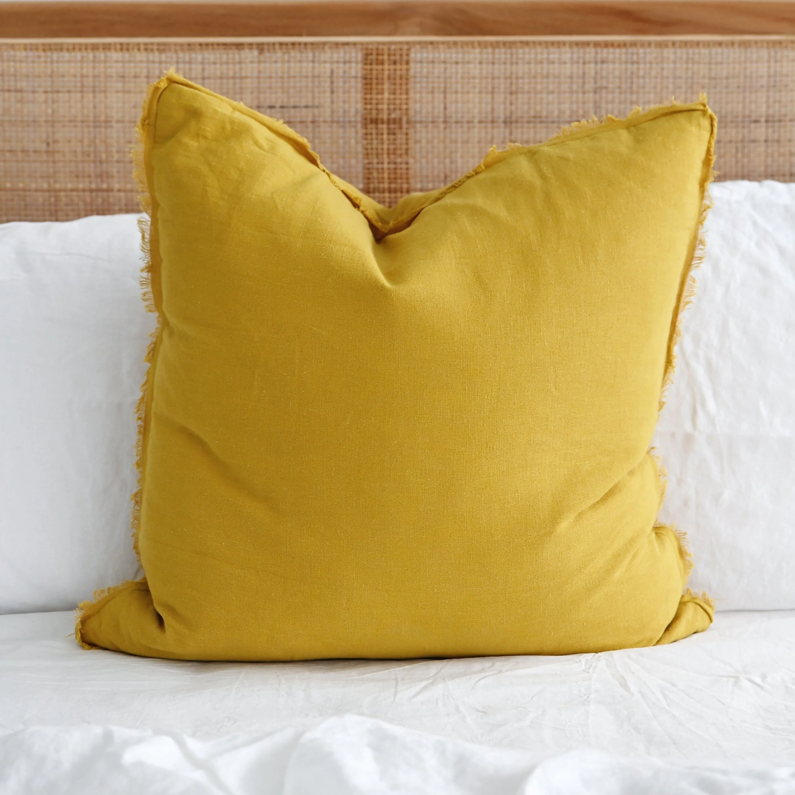 Mustard Freya Linen Cushion Cover - 55cm x 55cm - Image 3