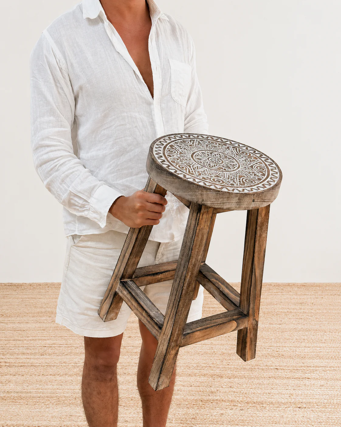 Natural Hand Carved Stool - Image 3
