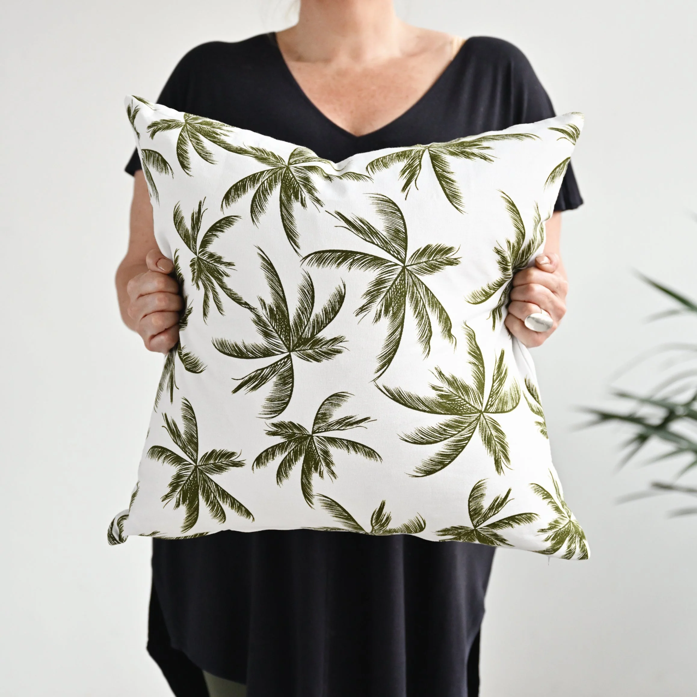 Olive Green Palm Leaves Cushion Cover - 45cm x 45cm