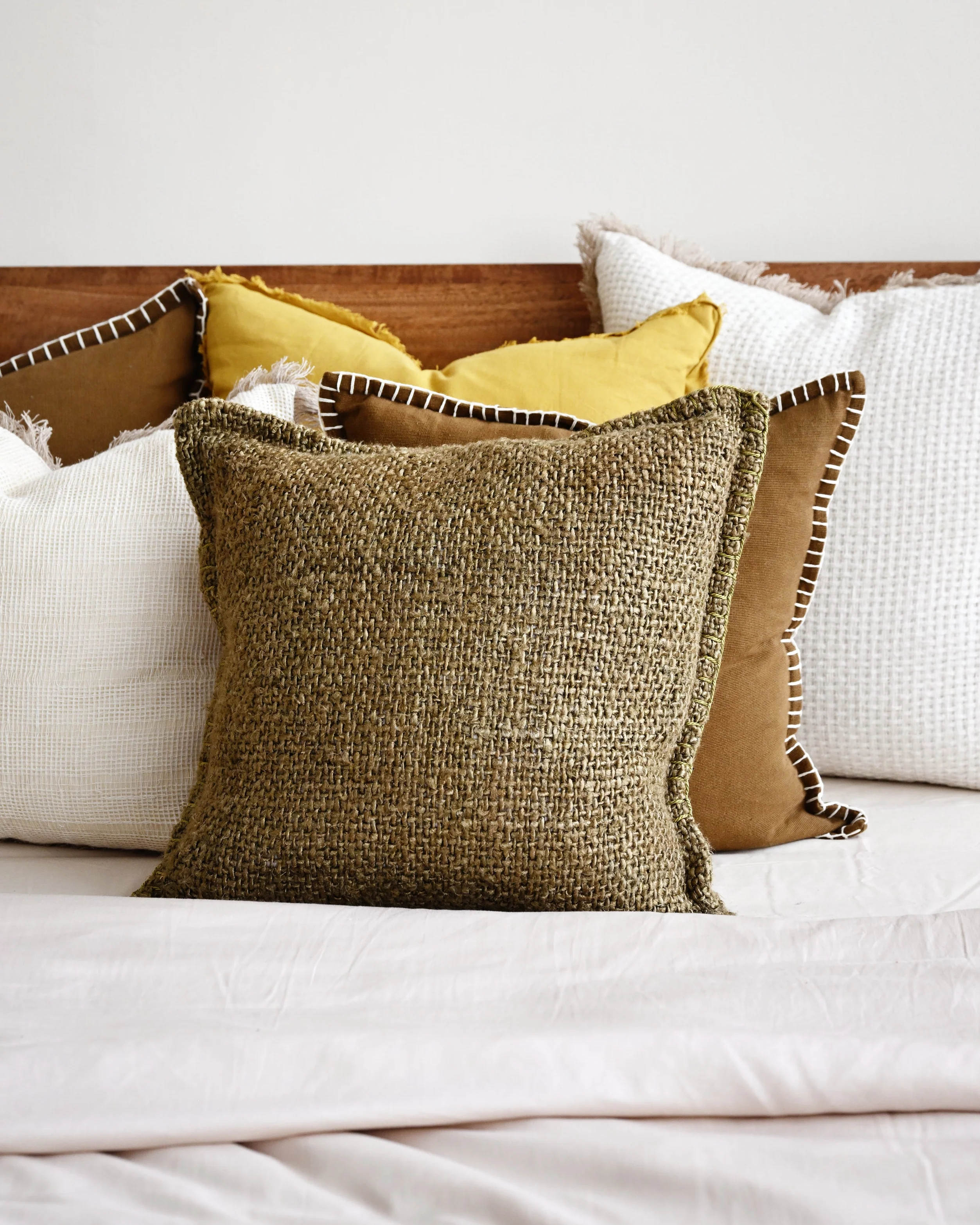 Olive Stitched Cushion Cover - 45cm x 45cm - Image 2