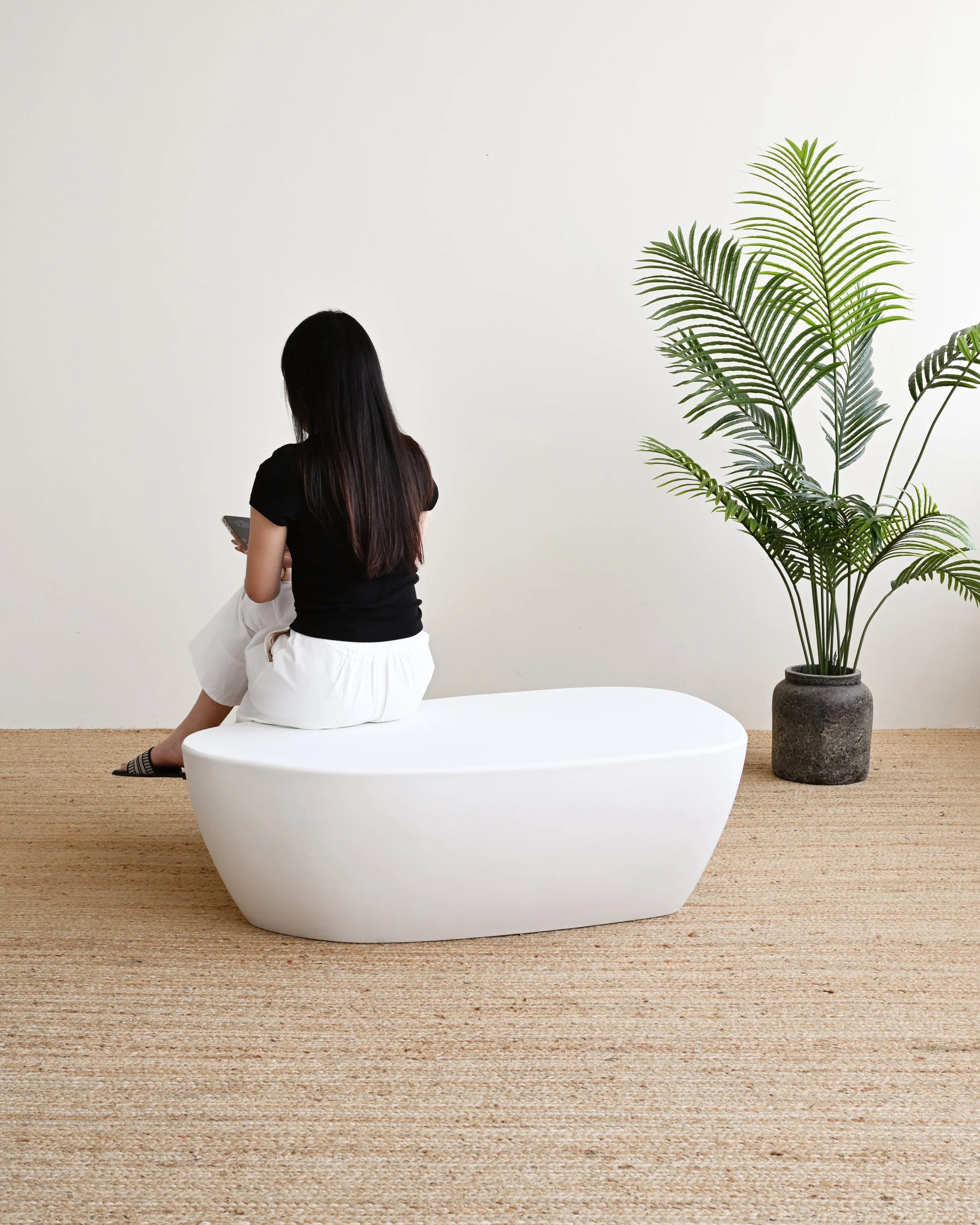 Ovalica Concrete Coffee Table - White - Image 3