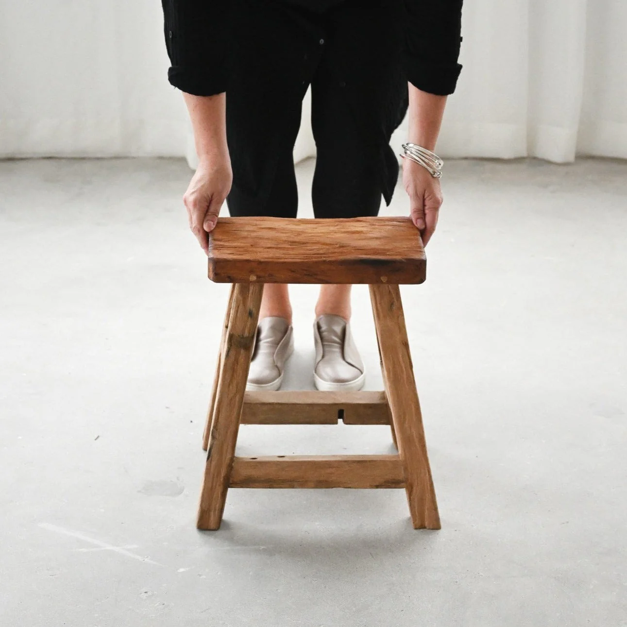 Recycled Teak Stool - H45cm - Image 3