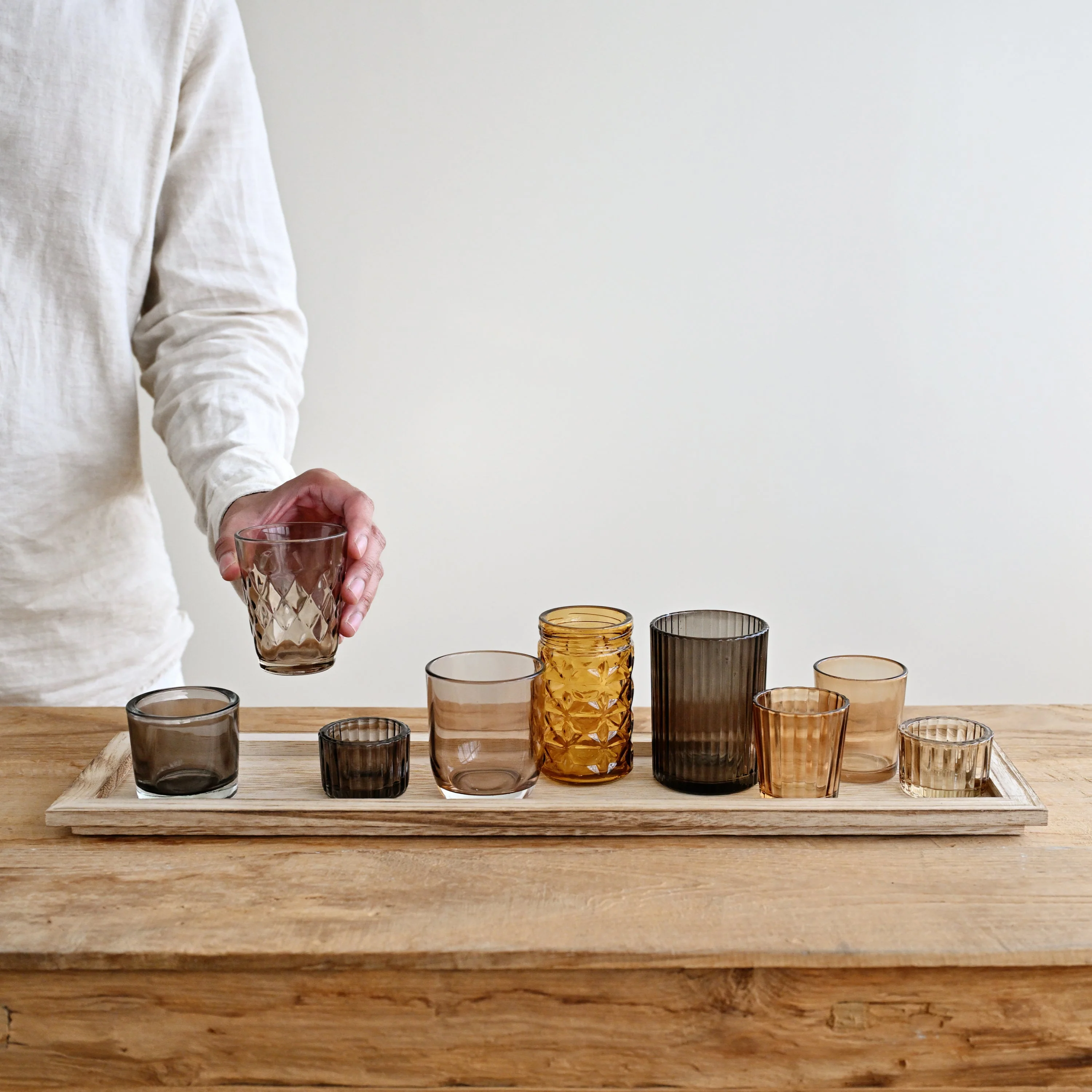 Sanga Tray with Votive Brown (Set of 10)