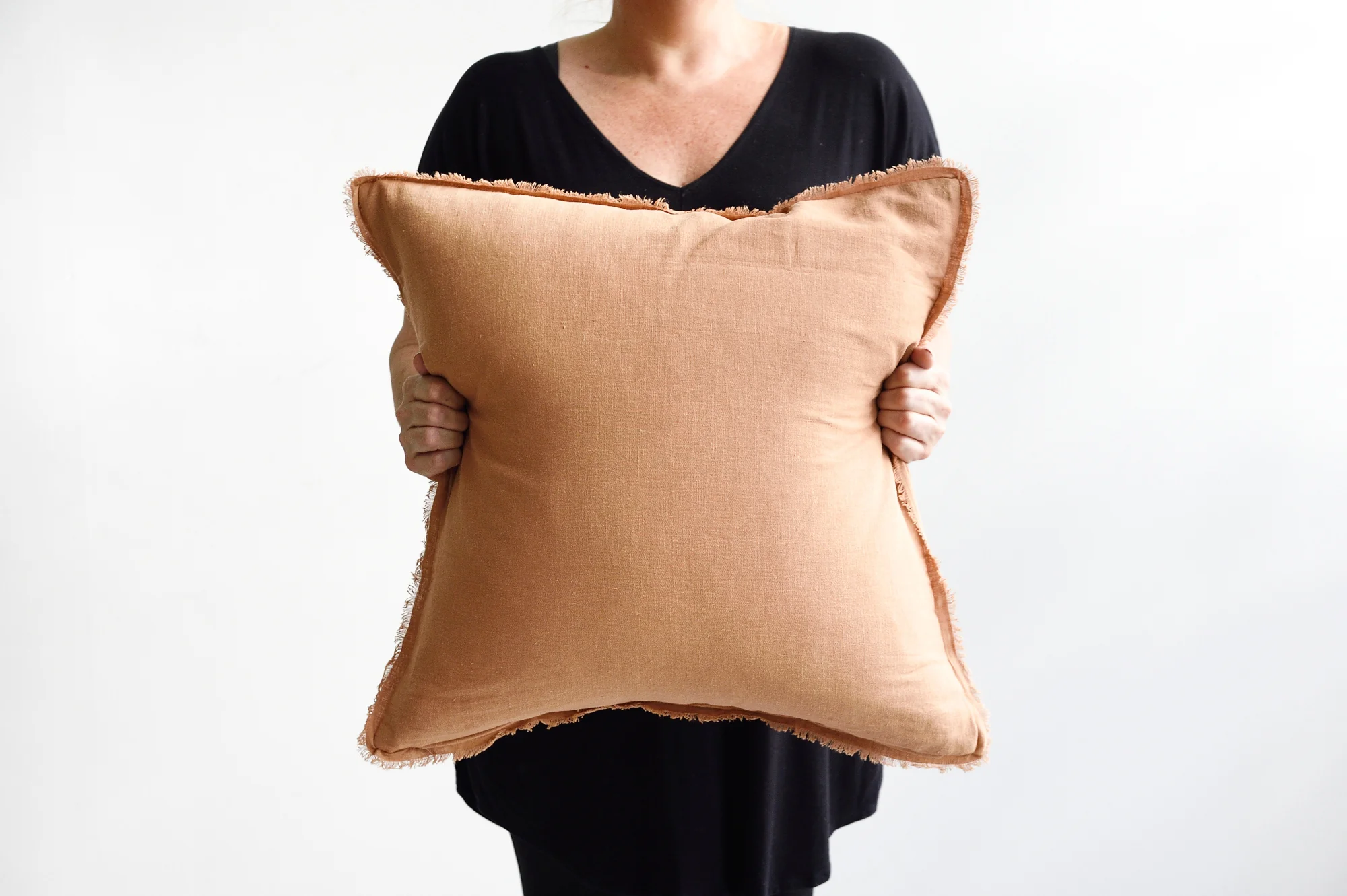 Tobacco Freya Linen Square Cushion Cover - 55cm x 55cm - Image 2