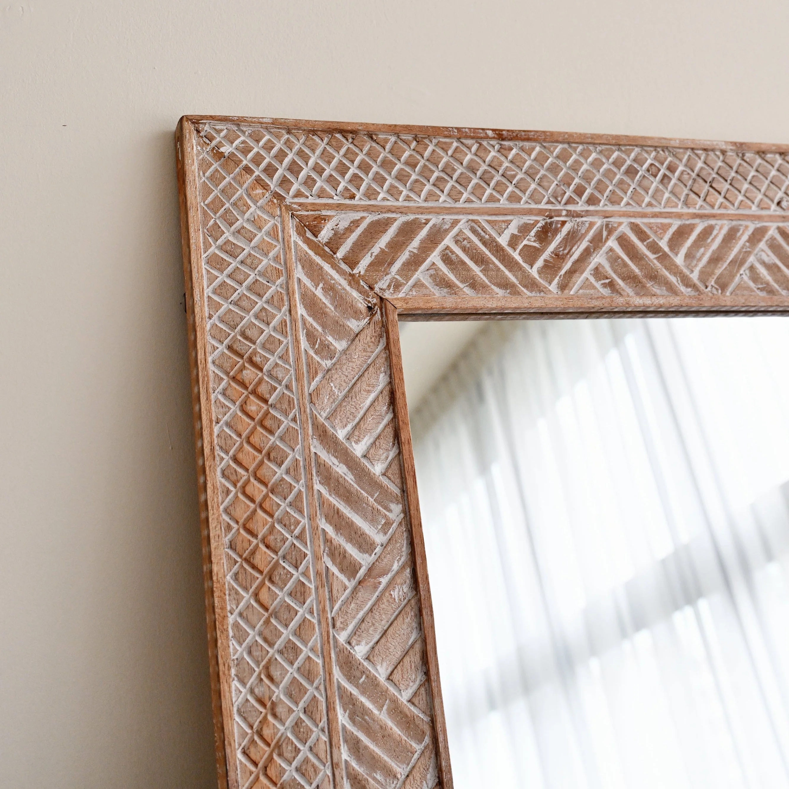 Manado White Washed Carved Mirror - 80cm x 180cm - Image 4