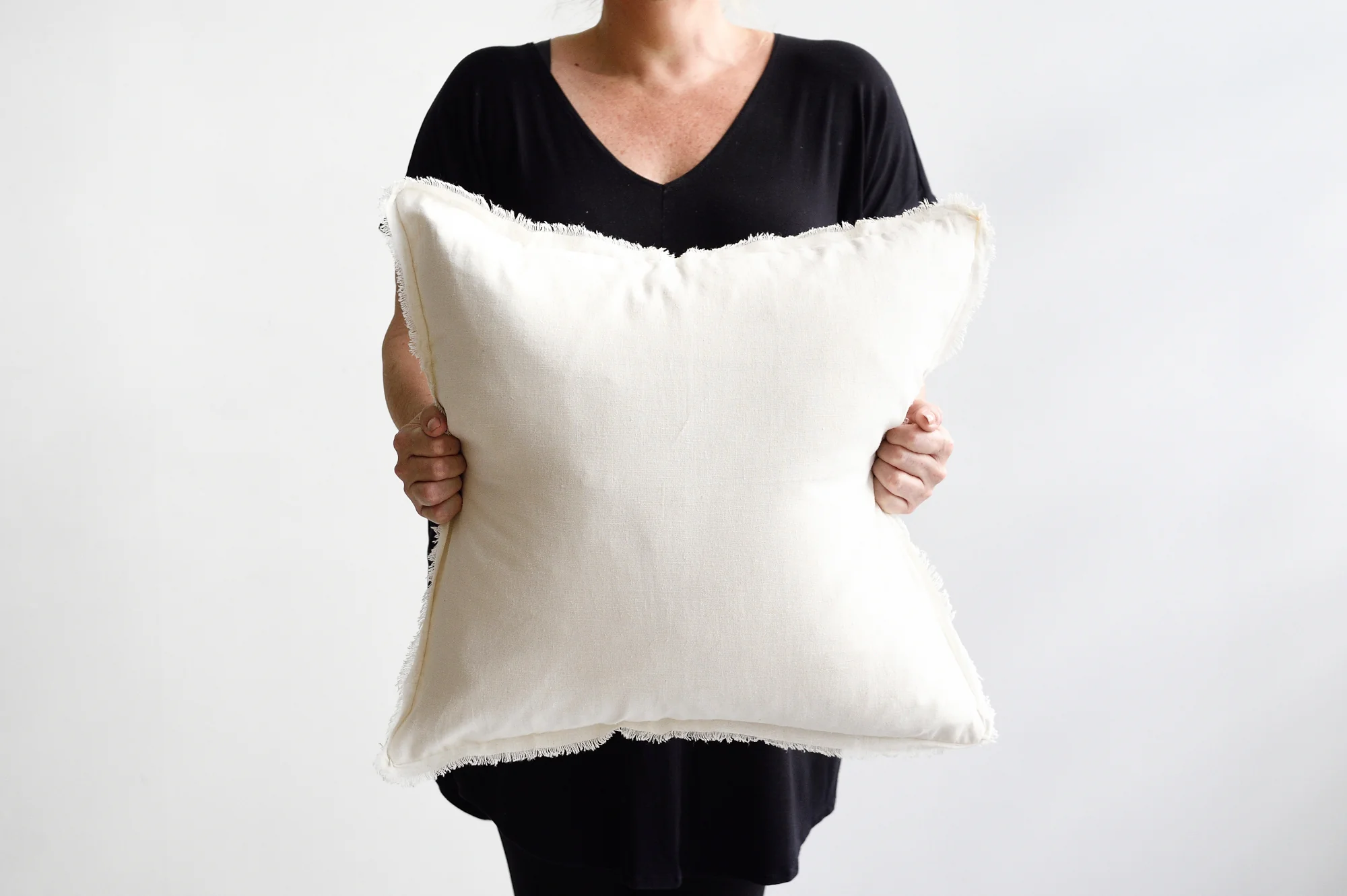 White Freya Linen Square Cushion Cover - 55cm x 55cm